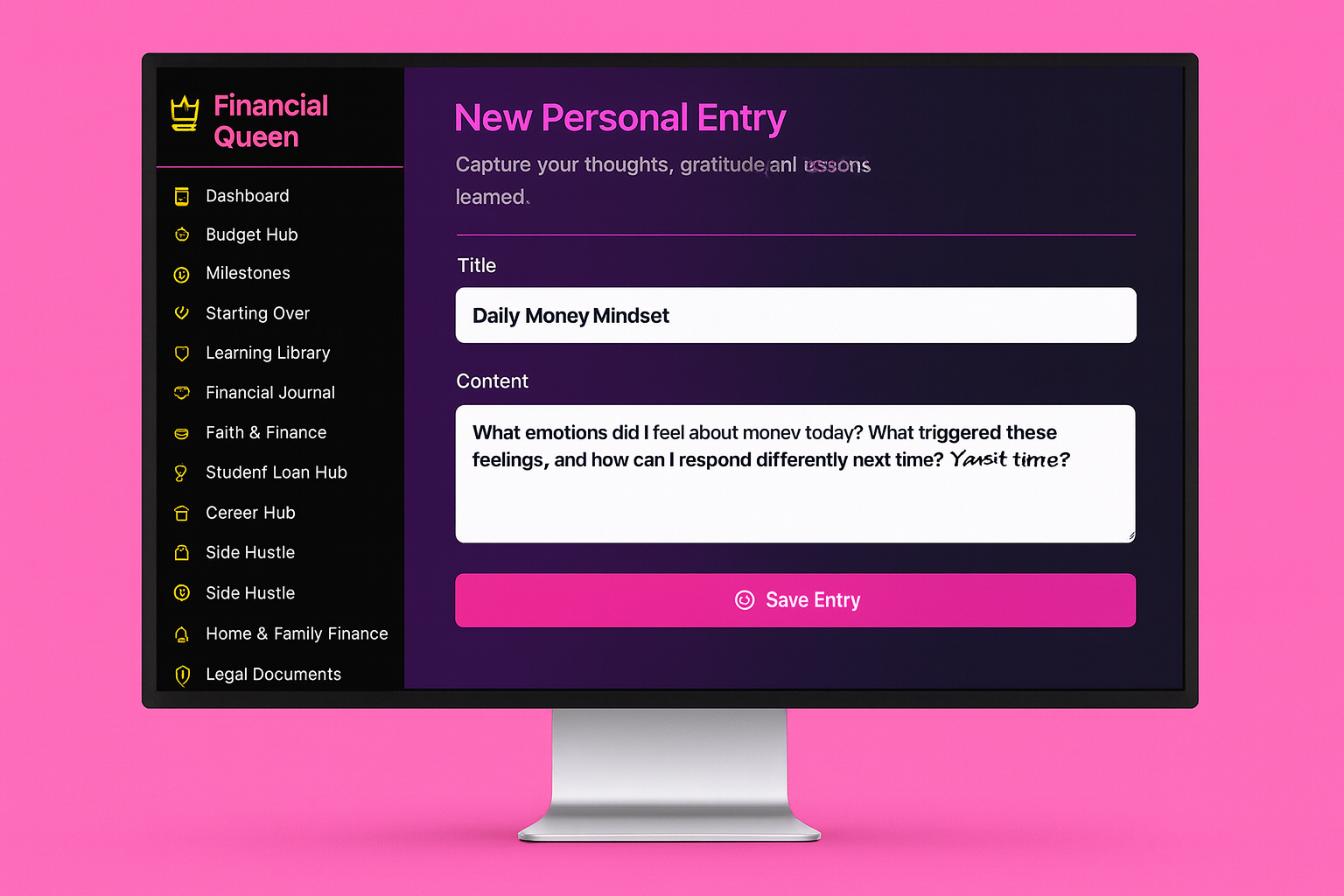 Daily money mindset journal interface